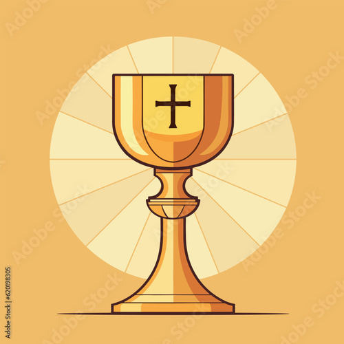 Golden chalice holy communion.  First communion concept. Vector stock
