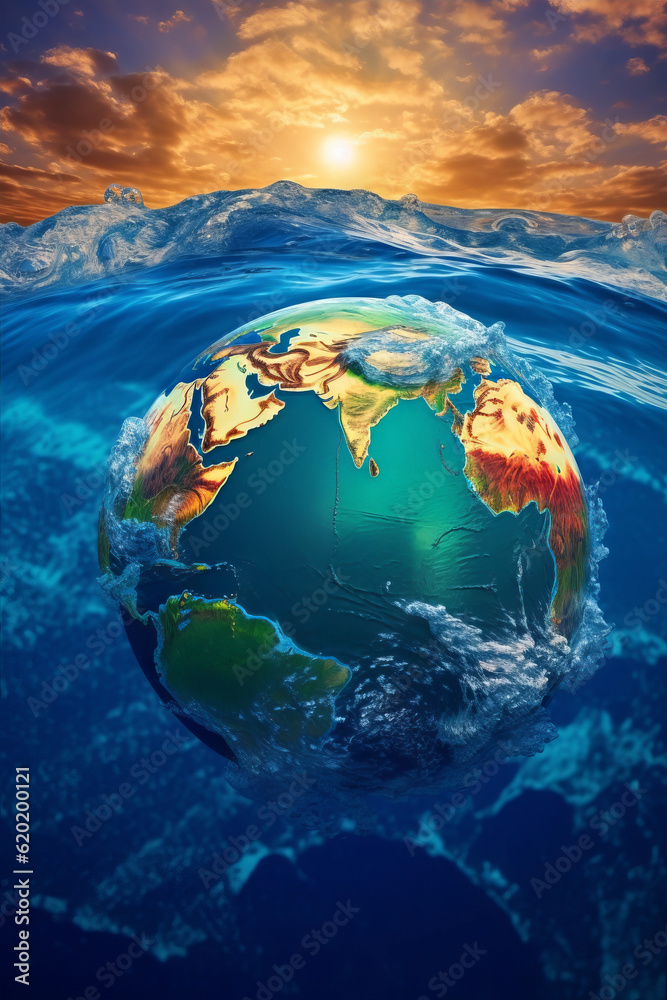 Fototapeta premium Globe of earth swimming in the sea