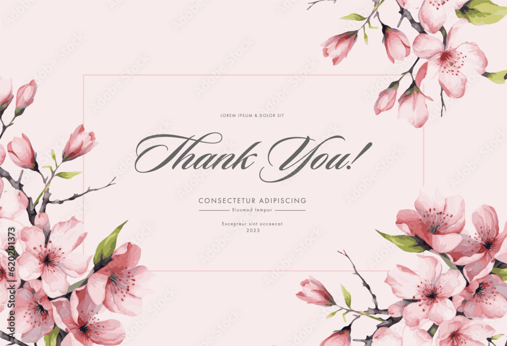 Cherry blossom thank you card design template. Watercolor cherry ...
