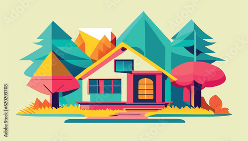 colorful farmhouses in the forest