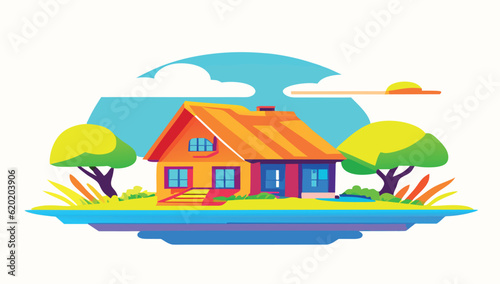 colorful farmhouses in the forest