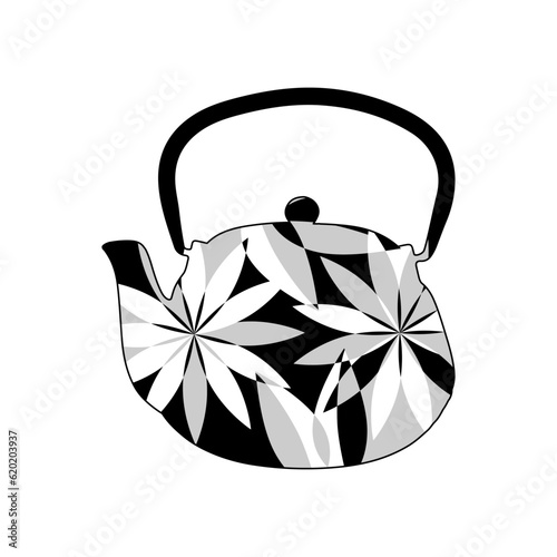 Stylized illustration of a teapot with flowers