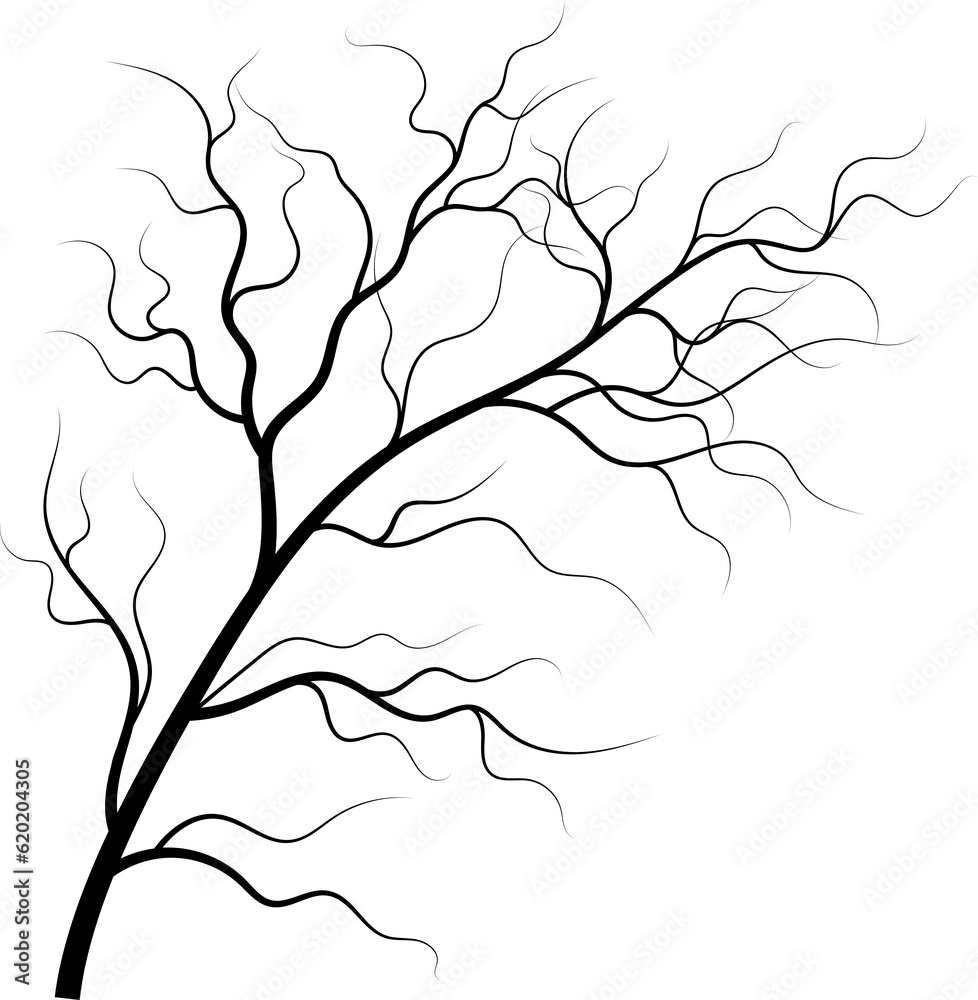 Silhouette of leafless tree graphic element design on white background. - obrazy, fototapety, plakaty 