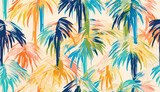 Hand drawn artistic colorful abstract palm trees print. Creative collage vintage style seamless pattern. Fashionable template for design.