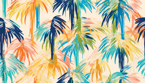 Hand drawn artistic colorful abstract palm trees print. Creative collage vintage style seamless pattern. Fashionable template for design.