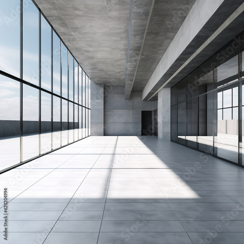 Grey concrete interior background. Empty open space. Architectural design.