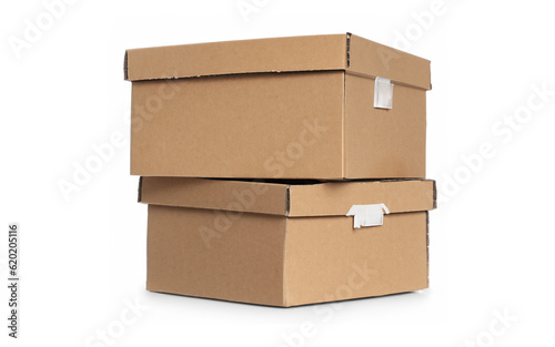 Cardboard boxes on white background MADE OF AI