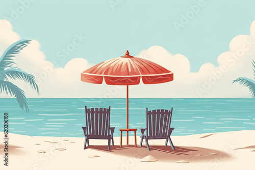 umbrella on paradise beach summer vacation illustration Generative AI
