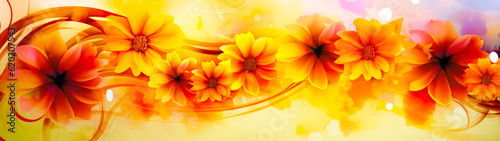Banner with flowers. Wallpaper, background. Generative AI