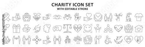 Charity Icon Set. Icons About Charity. Icon Set. Vector Illustration. Editable Stroke.