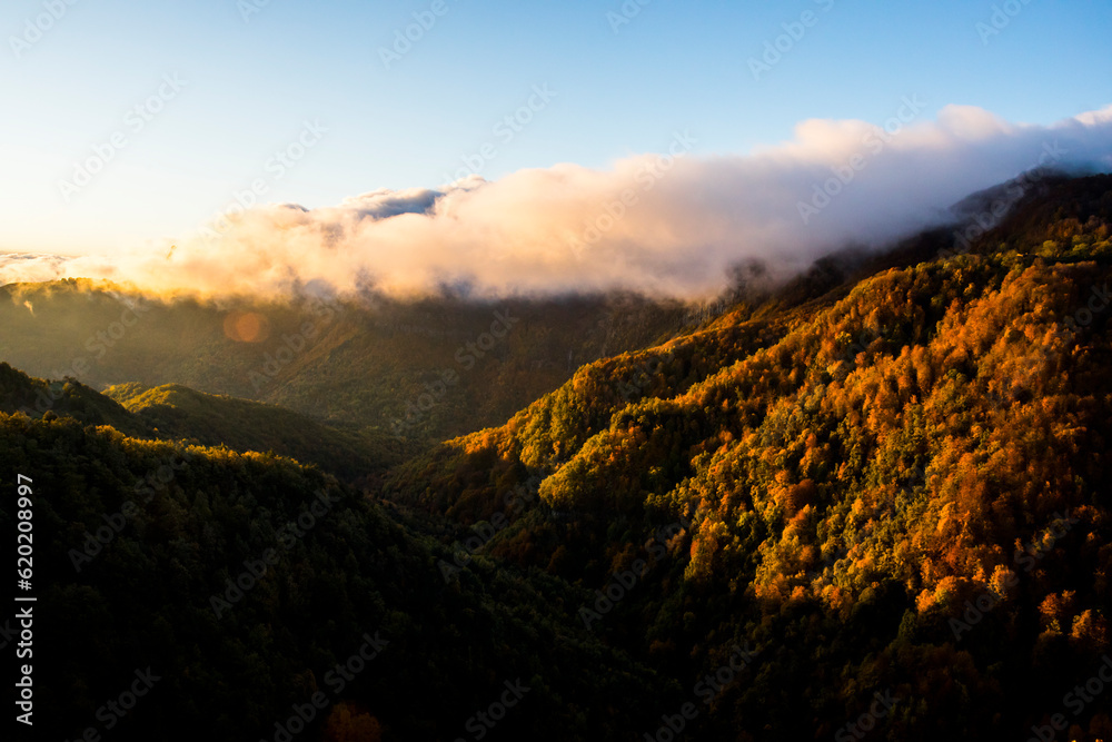 Autumn sunrise in Puigsacalm peak, La Garrotxa, Spain