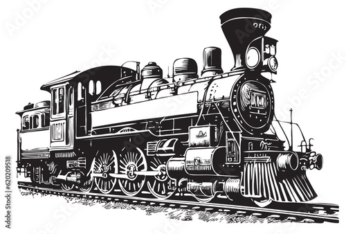 Canvas Print Train vintage sketch hand drawn in doodle style illustration