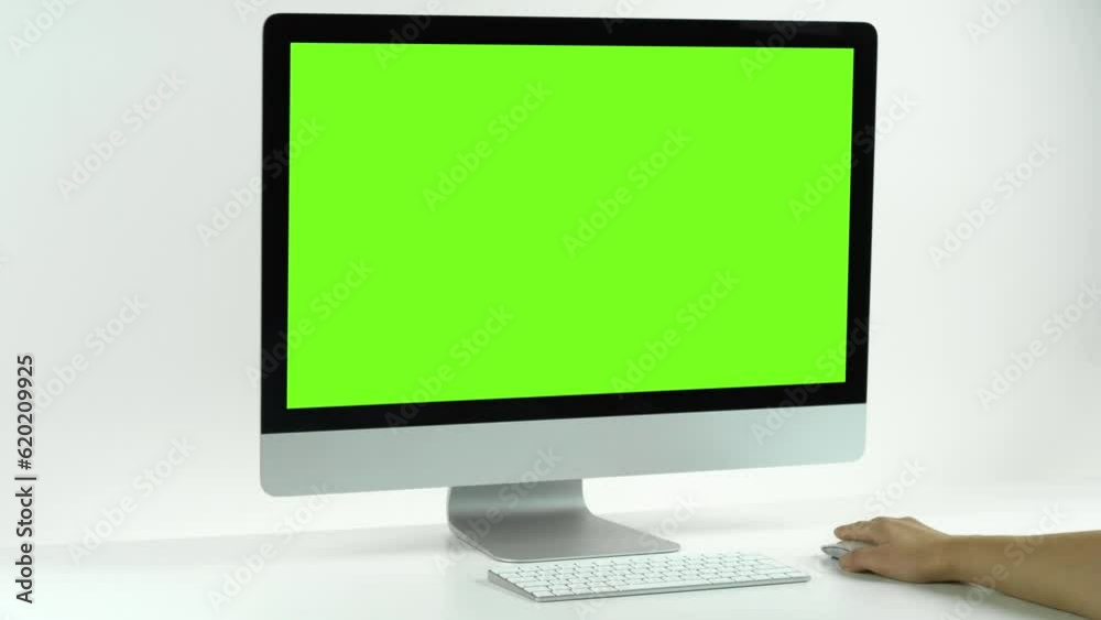working with computer with green screen working with computer with green screen