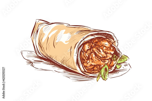 Shawarma doner sketch hand drawn. Vector illustration design.