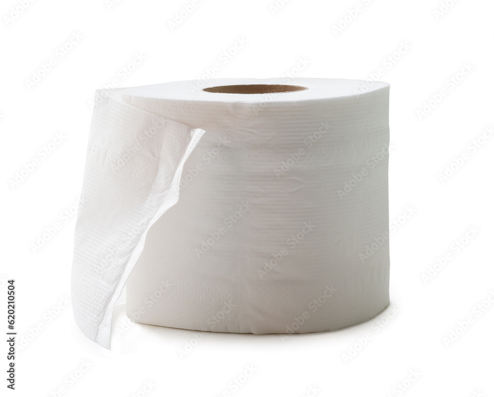 Single roll of white tissue paper or napkin prepared for use in toilet or restroom isolated on white background with clipping path and shadow in png file format Single roll of white tissue paper or napkin prepared for use in toilet or restroom isolated on white background with clipping path and shadow in png file format