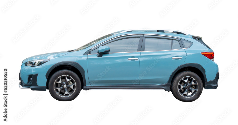 Light blue hatchback car isolated on white background with clipping path Light blue hatchback car isolated on white background with clipping path