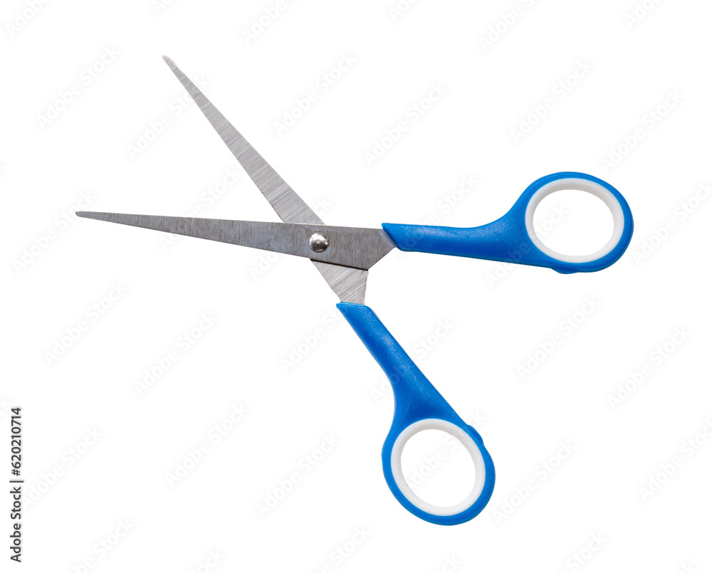 Small kid scissors with blue handle isolated on white background with clipping path. in png file format Small kid scissors with blue handle isolated on white background with clipping path. in png file format