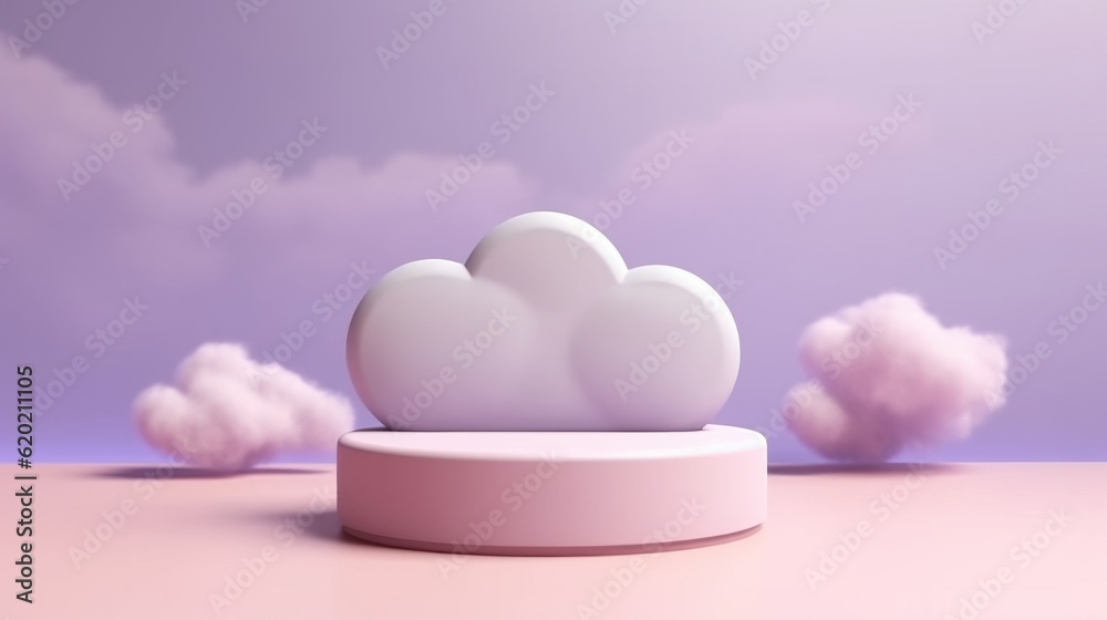 Illustration of a podium and product advertising stage background platform surrounded by clouds