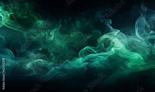 Mystery and Horror-inspired Atmosphere Abstract Green and Blue Smoke Clouds Generative ai
