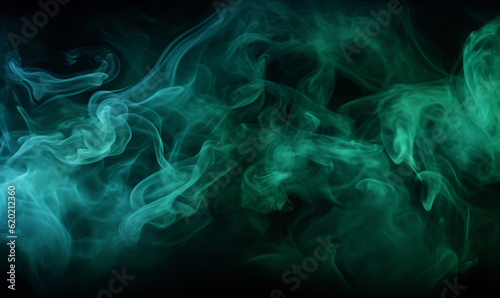 Mystery and Horror-inspired Atmosphere Abstract Green and Blue Smoke Clouds Generative ai