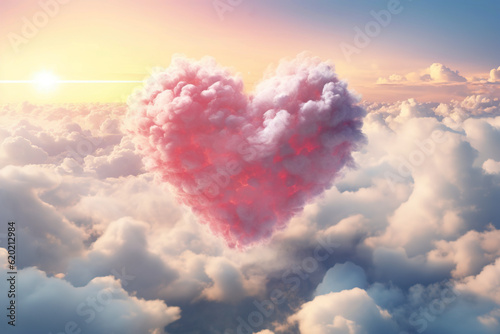 yellow sky background and pink clound in heart shape.