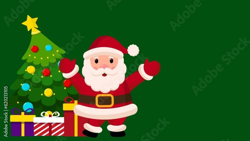 Christmas greeting card, cute santa and christmas tree, copy space area for poster, banner design