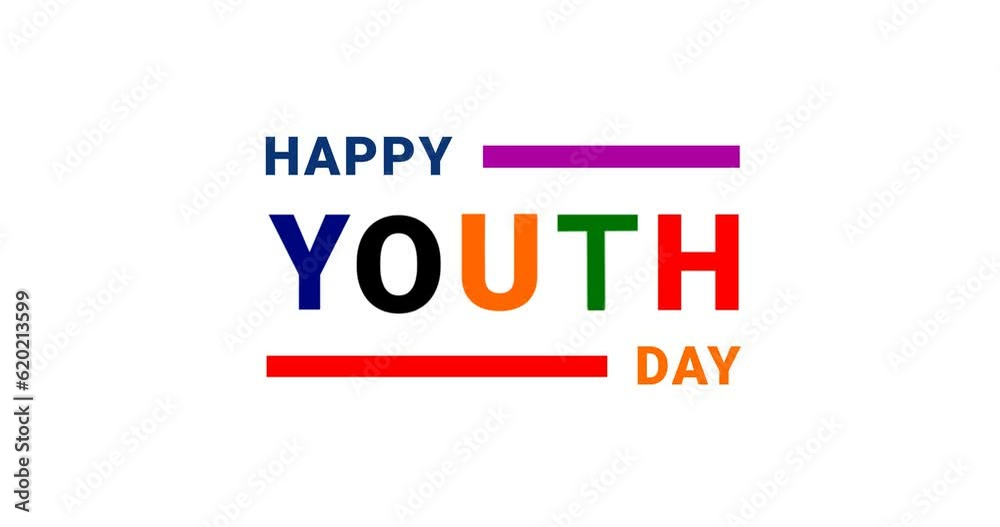 Happy Youth Day Lettering Text Animation. Handwritten text with modern Calligraphy in colorful on the white background alpha channel. Great for Celebrations, Ceremonies, Festivals, and Events. 