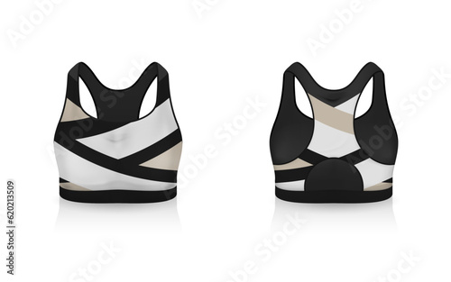 Specification Sport Bra Outfits , Standard Uniform Base Color White and Black template mock up for design. Vector Illustration