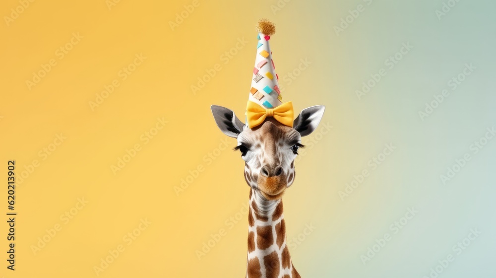 Illustration of a party giraffe wearing a festive hat