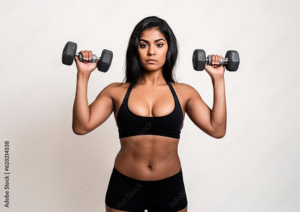 Beautiful girl working out and doing excercises to stay fit and healthy. Fitness concept. Generative AI illustrations
