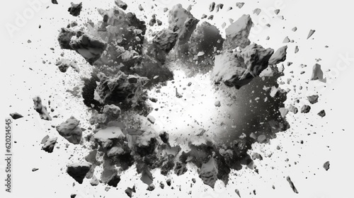 Illustration of a black and white of a explosion of rocks