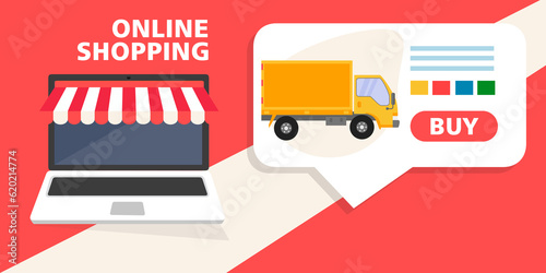 on line shopping online con laptop acquisto auto e furgone illustrazioni 