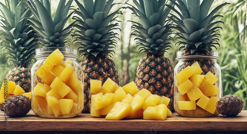 pineapple slices in a transparent jar. ai generation