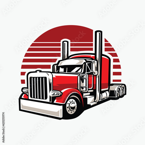 Semi Truck 18 Wheeler Vector Art Illustration Isolated. Best for Trucking Related Industry