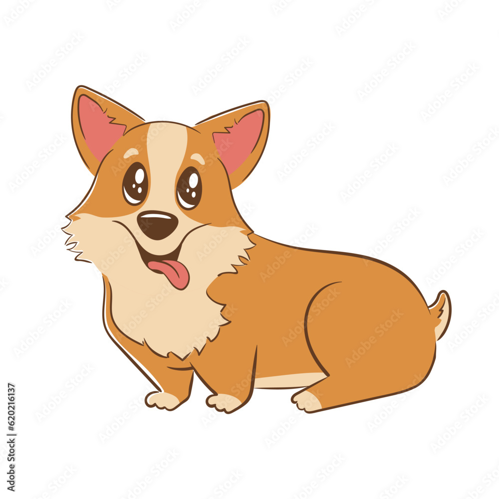Funny cartoon dog breed purebred little corgi in flat style