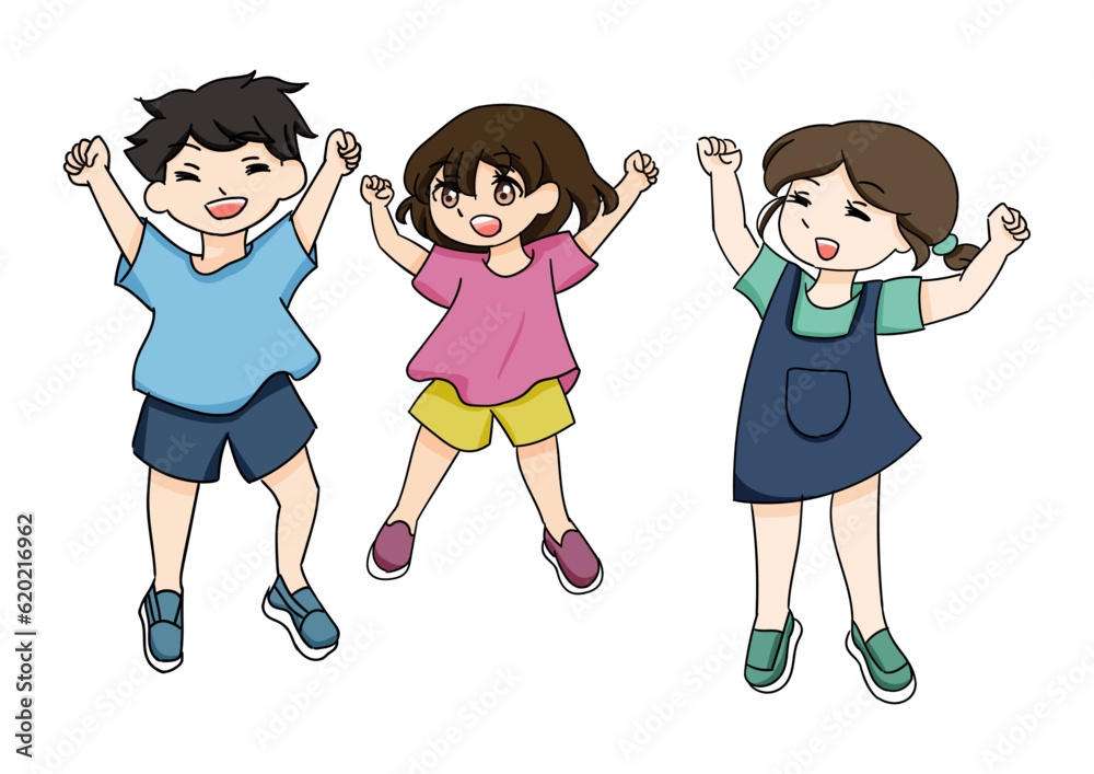 hand drawn children character illustration who is jumping