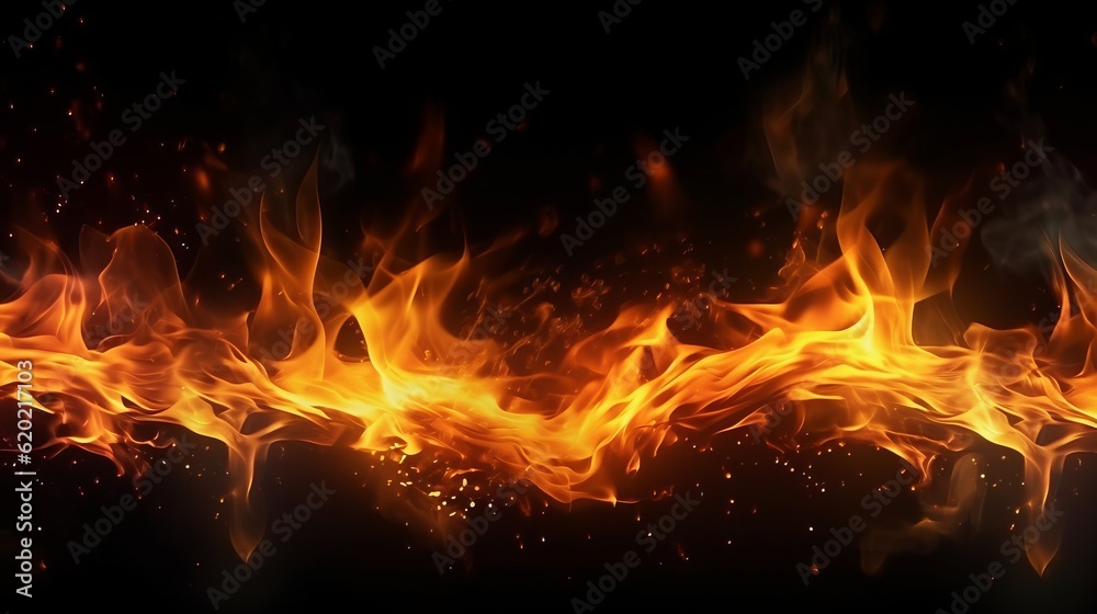 Illustration of a vibrant and intense fire with mesmerizing orange flames