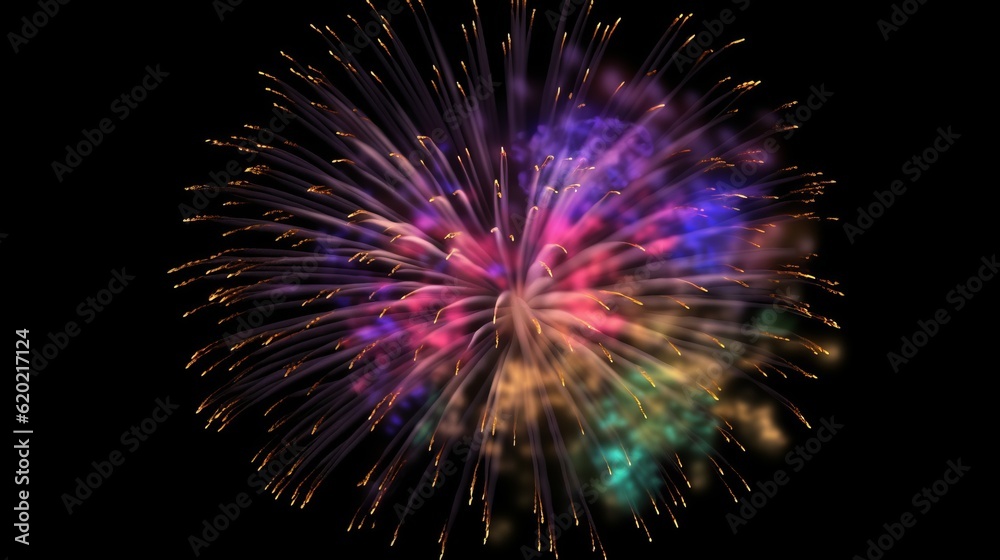Illustration of a vibrant fireworks display illuminating the night sky