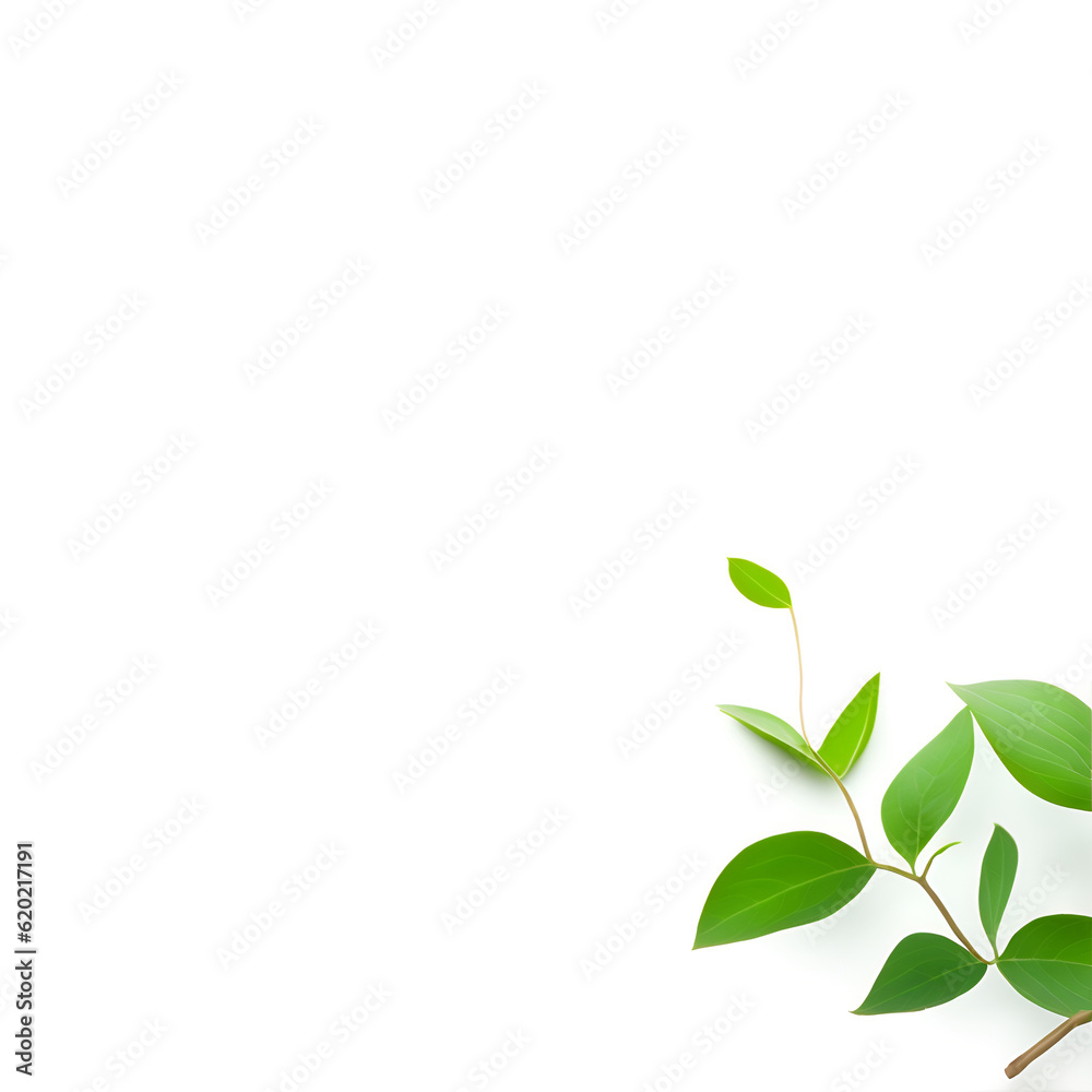 Fresh Green Leaves at below edge, corner edge. corner of Fresh Green Leaves on white background Fresh Green Leaves at below edge, corner edge. corner of Fresh Green Leaves on white background