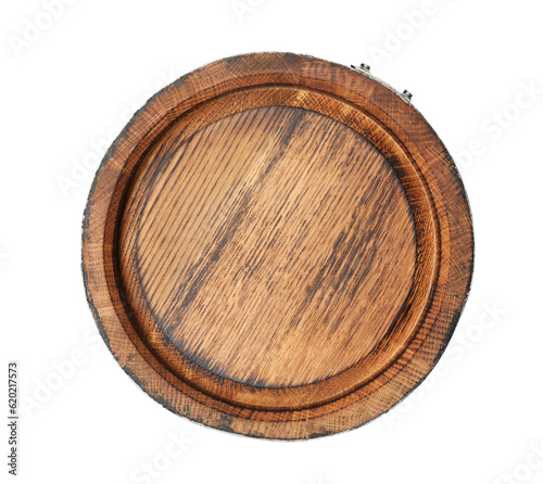 One wooden barrel isolated on white, top view