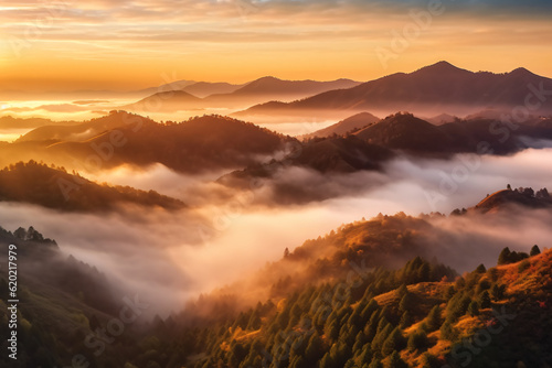 mountains is covered by morning fog and sunrise photography © yuniazizah