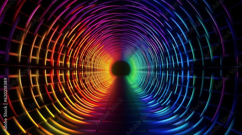 Illustration of a vibrant tunnel with a captivating glow at the end - obrazy, fototapety, plakaty 