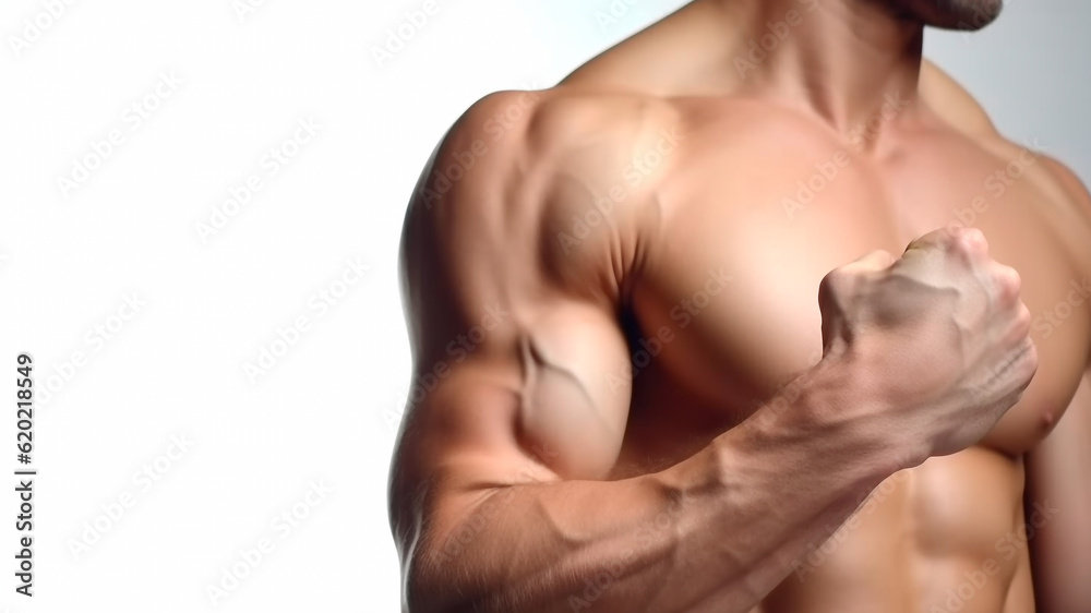 A strong athlete caucasian man person against white background, Generative AI A strong athlete caucasian man person against white background, Generative AI