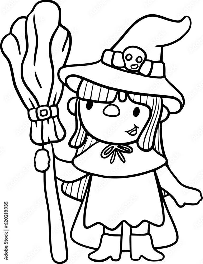 Halloween kid witch outline Halloween kid witch outline