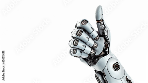 Robot humanoid using hand with thumbs up because something good. Generative AI