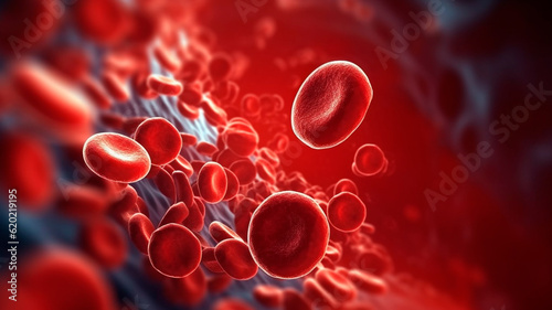 Into the microcosm of the circulatory system, red blood cells. Generative AI