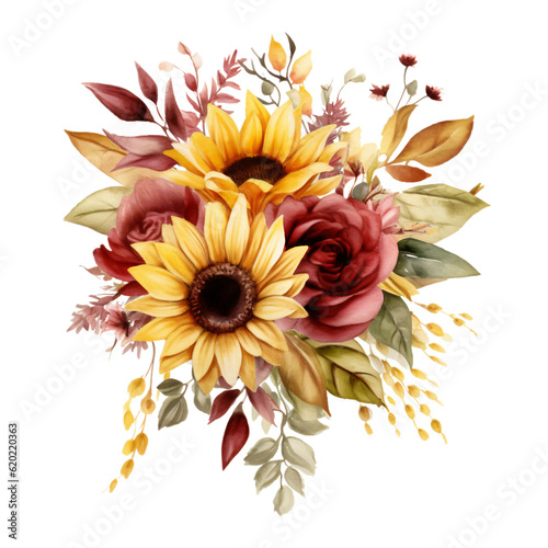 Sunflowers Watercolor Clip Art, Watercolor Illustration, Flowers Sublimation Design, Flowers Clip Art.