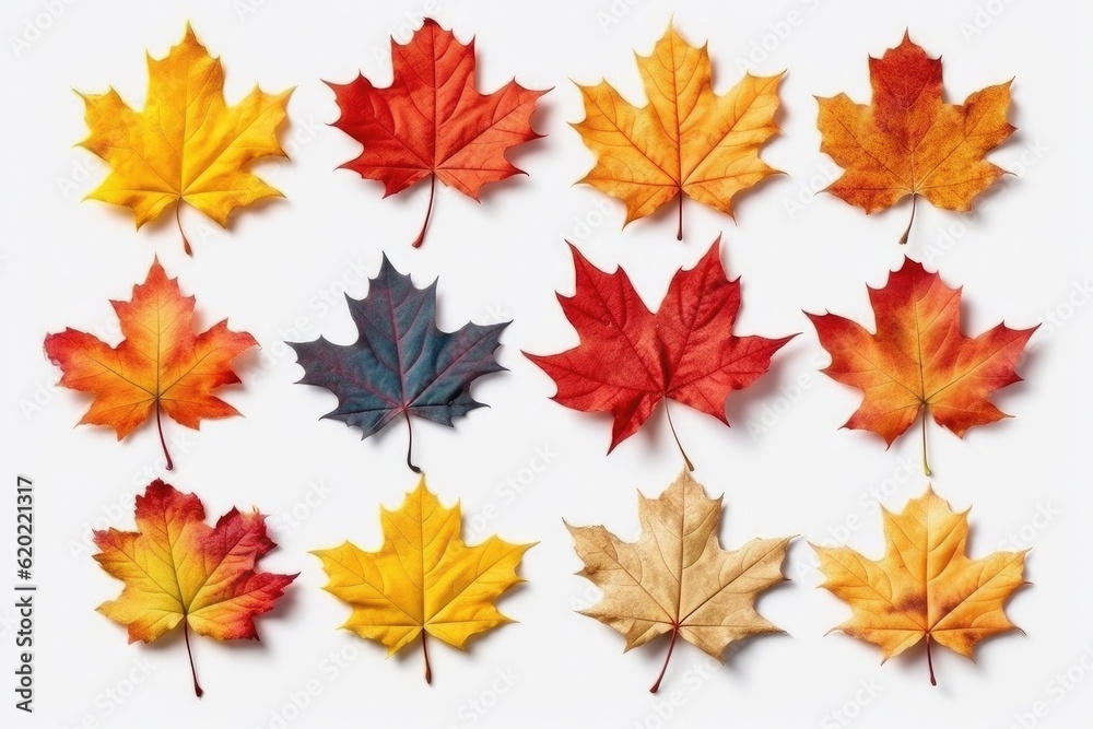 Group of isolated colorful autumn leaves on a white background Group of isolated colorful autumn leaves on a white background