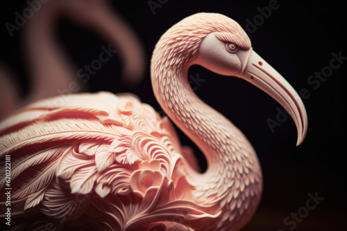 Elegant Splendor  Ivory Carved Flamingo - Exquisite Craftsmanship and Captivating Detail - Generative AI