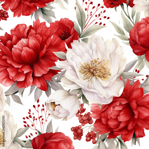 Christmas Flowers Watercolor Clip Art, Watercolor Illustration, Flowers Sublimation Design, Red White Flowers Clip Art.